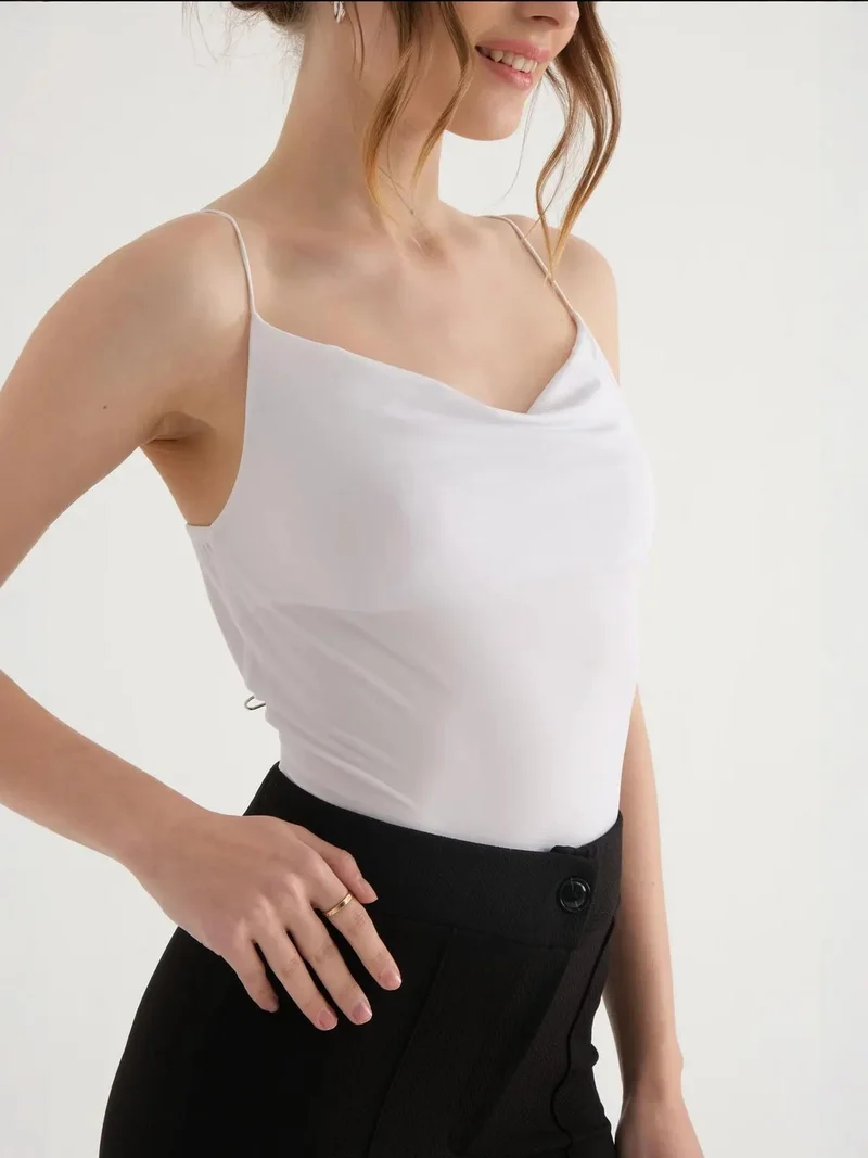 Hiccup White Spaghetti Strap Ruched Cami Top for Women | Best Price UAE