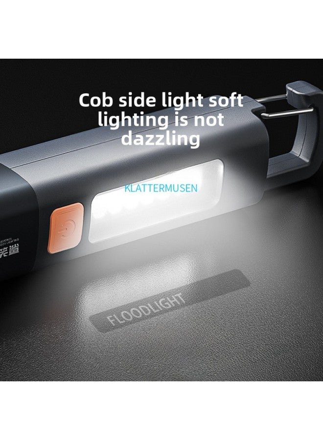 Loquat Outdoor Mini High-brightness Long-range Cob Large Floodlight Handheld Flashlight Zoomable Design Lock Buckle Design-Color:1018 Telescopic Floodlight Flashlight-black - Image 3