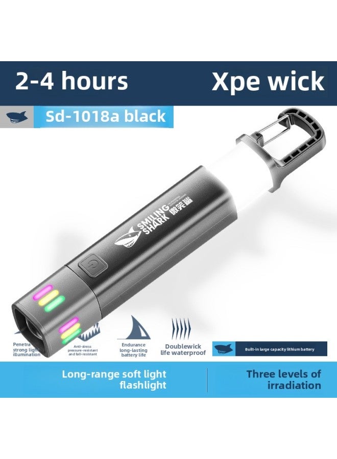 Loquat Outdoor Mini High-brightness Long-range Cob Large Floodlight Handheld Flashlight Zoomable Design Lock Buckle Design-Color:1018 Telescopic Floodlight Flashlight-black - Image 1