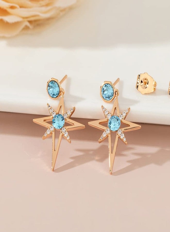 إيفيفك أقراط مرصعة بنجمة كريستالية نمساوية للنساء، مطلية بالذهب عيار 14 قيراط، مجوهرات مضادة للحساسية، هدايا (أكوامارين) - Image 5