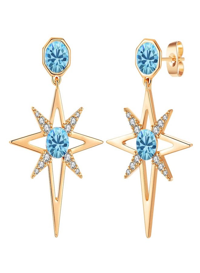 إيفيفك أقراط مرصعة بنجمة كريستالية نمساوية للنساء، مطلية بالذهب عيار 14 قيراط، مجوهرات مضادة للحساسية، هدايا (أكوامارين) - Image 1