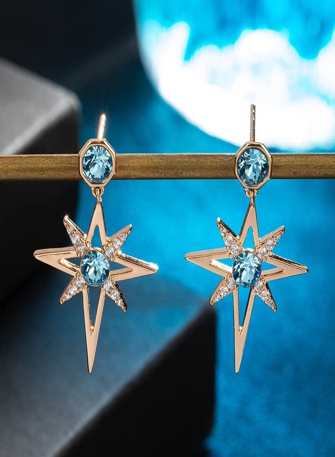 إيفيفك أقراط مرصعة بنجمة كريستالية نمساوية للنساء، مطلية بالذهب عيار 14 قيراط، مجوهرات مضادة للحساسية، هدايا (أكوامارين) - Image 4