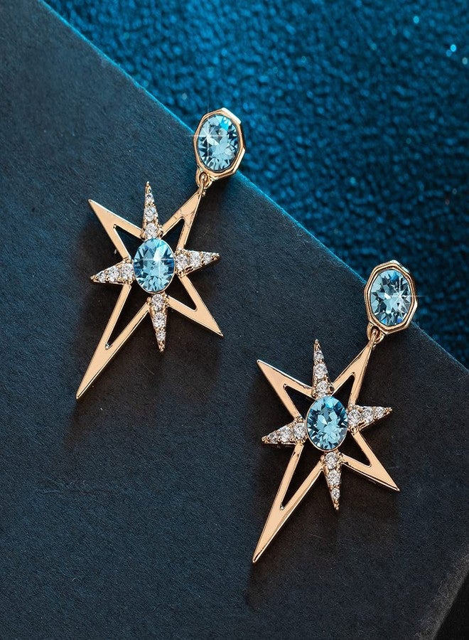 إيفيفك أقراط مرصعة بنجمة كريستالية نمساوية للنساء، مطلية بالذهب عيار 14 قيراط، مجوهرات مضادة للحساسية، هدايا (أكوامارين) - Image 3