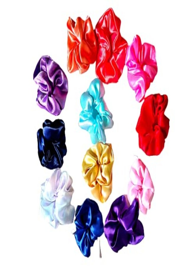 DPK Satin Soft Silky Scrunchies For Women And Girls, Ponytails Holders Multicolor Soft Silky Scrunchies For Hair Bands ||12 Pieces|| - Image 3
