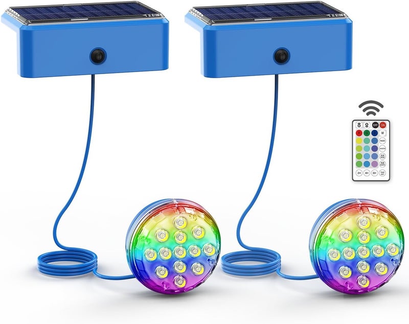 2 Pack Solar Pool Lights, IP68 Waterproof Submersible LED Lights With Remote, 16 Colors For Swimming Pool And Pond - Image 1