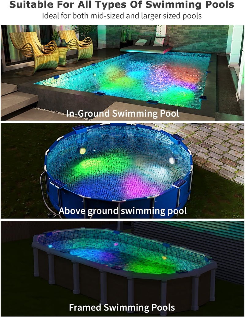 2 Pack Solar Pool Lights, IP68 Waterproof Submersible LED Lights With Remote, 16 Colors For Swimming Pool And Pond - Image 2