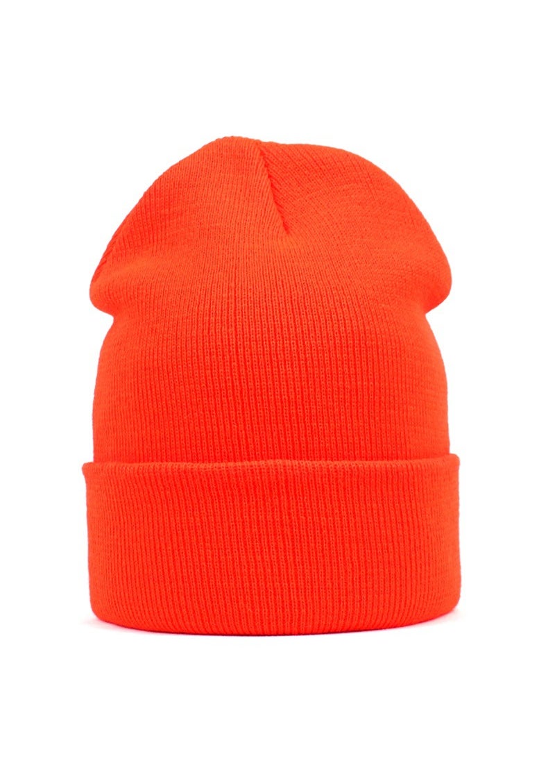 Generic Knitted Hat logo Womens Winter Warm Cold-proof Wool Hat Mens Classic Pullover Hat EmbroideredFluorescent orange Fluorescent orange 
