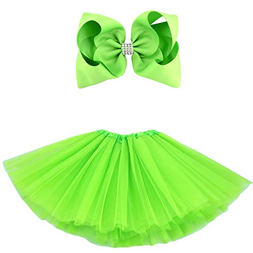 BGFKS 5 Layered Tulle Tutu Skirt for Girls with Hairbow, Ballet Dressing Up Kid Tutu Skirt (Yellowish Green, 2-8 Years Old) - Image 1