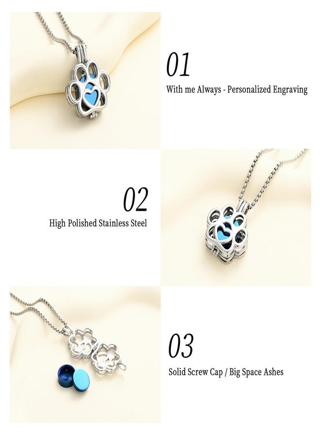 Oinsi Pet Cremation Jewelry For Ashes For Dog/Cat Paw Stainless Steel Memorial Locket Urn Necklace Inside Mini Case Keepsake Cremation Jewelry Women Men (Silver-Blue) - Image 3