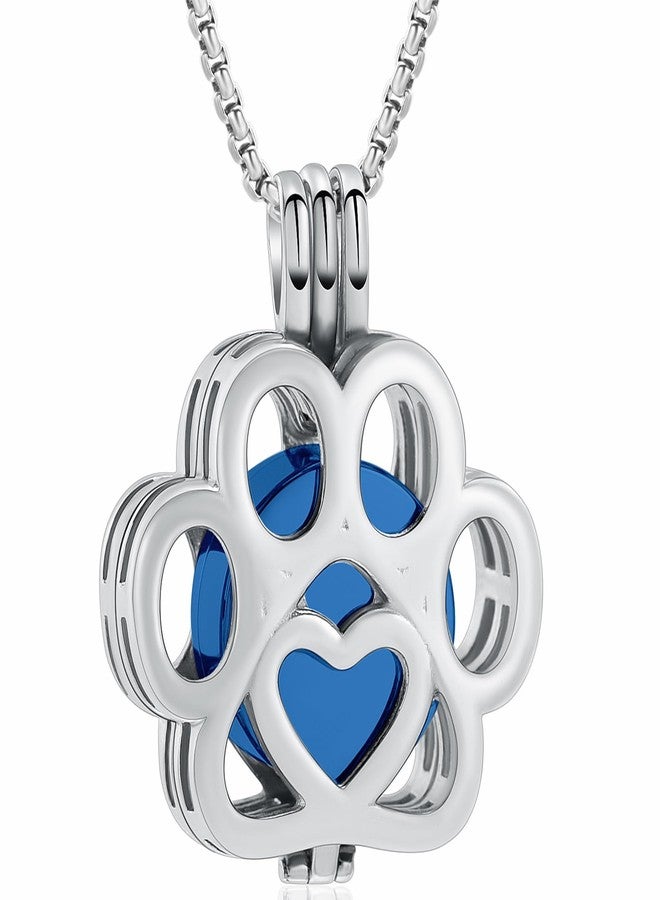 Oinsi Pet Cremation Jewelry For Ashes For Dog/Cat Paw Stainless Steel Memorial Locket Urn Necklace Inside Mini Case Keepsake Cremation Jewelry Women Men (Silver-Blue) - Image 1