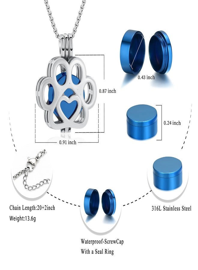 Oinsi Pet Cremation Jewelry For Ashes For Dog/Cat Paw Stainless Steel Memorial Locket Urn Necklace Inside Mini Case Keepsake Cremation Jewelry Women Men (Silver-Blue) - Image 2