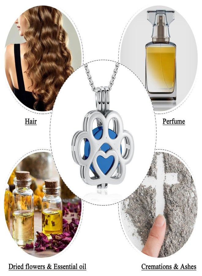 Oinsi Pet Cremation Jewelry For Ashes For Dog/Cat Paw Stainless Steel Memorial Locket Urn Necklace Inside Mini Case Keepsake Cremation Jewelry Women Men (Silver-Blue) - Image 5