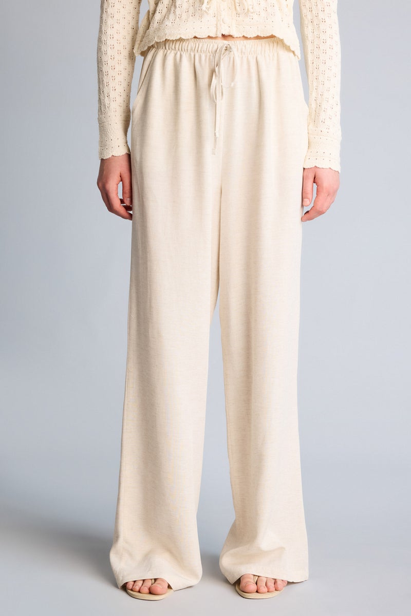 DeFacto Beige Woman Wide Leg High Waist Linen Blend Trousers Casual - Image 4