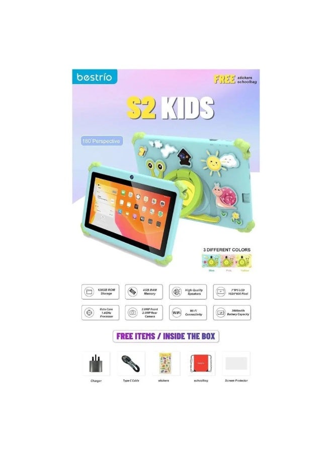 Bestrio S2 Kids Tablet 7-Inch LCD | 4GB RAM, 128GB Storage, Octa-Core Processor, Wi-Fi Learning Tablet with Child-Safe Case and Stand | Durable Educational Tablet for Kids, - Image 2