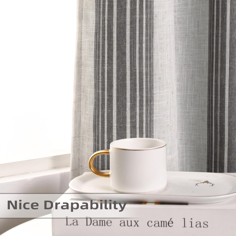 DriftAway Chris Linen Blackout Curtains with Thermal and Sound Reducing Layer 96 Inches Long for Bedroom Striped Printed Drapes Thermal Insulated Lined Window Treatments for Living Room Gray - Image 5