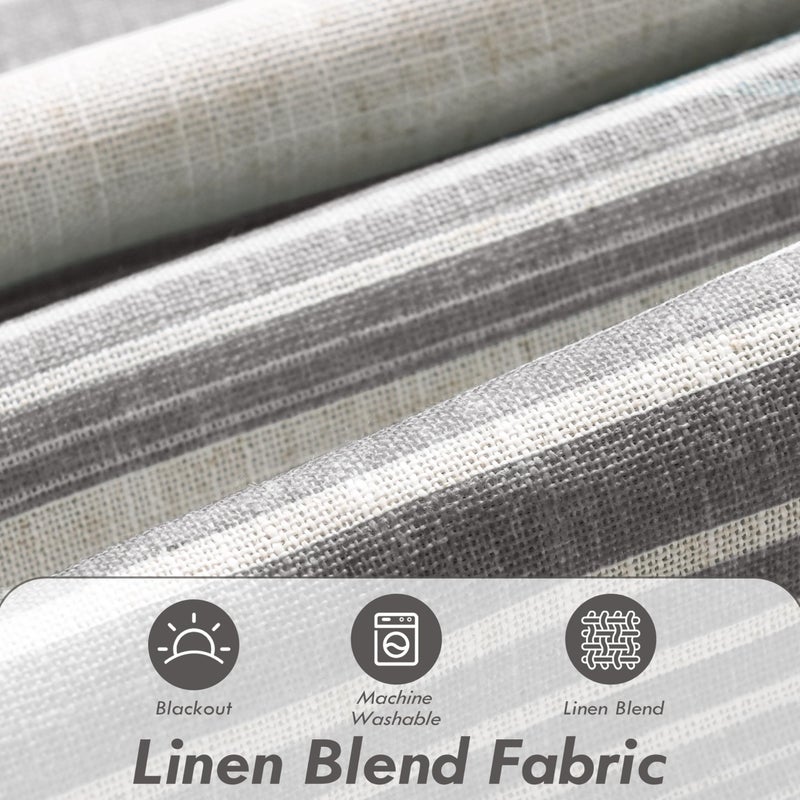 DriftAway Chris Linen Blackout Curtains with Thermal and Sound Reducing Layer 96 Inches Long for Bedroom Striped Printed Drapes Thermal Insulated Lined Window Treatments for Living Room Gray - Image 2