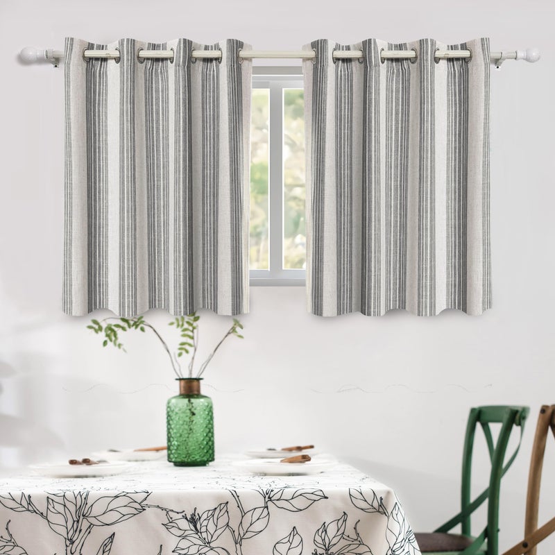 DriftAway Chris Linen Blackout Curtains with Thermal and Sound Reducing Layer 96 Inches Long for Bedroom Striped Printed Drapes Thermal Insulated Lined Window Treatments for Living Room Gray - Image 1