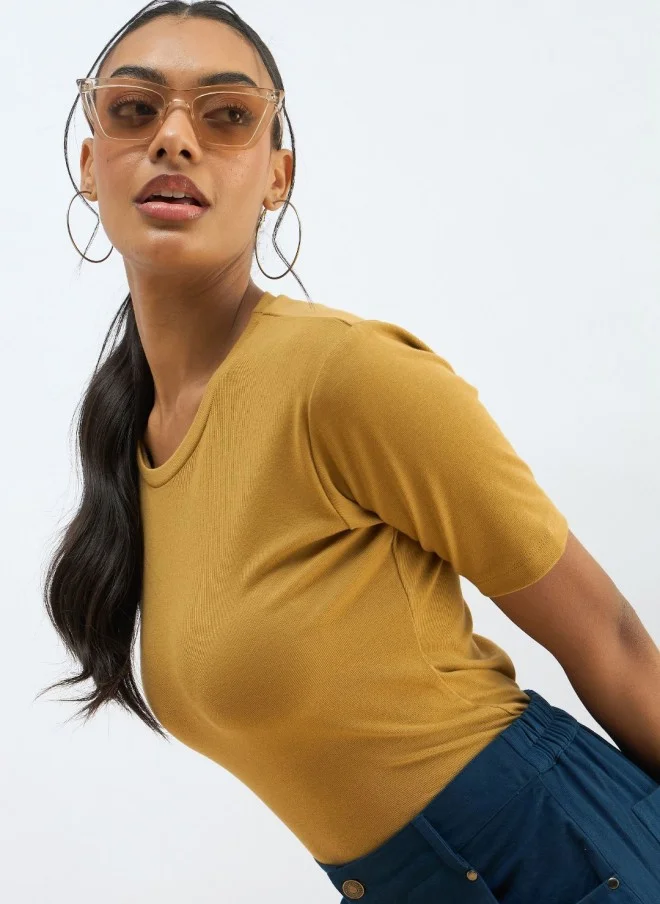 ساسافراس Khaki Slim Fit T-Shirt for Women