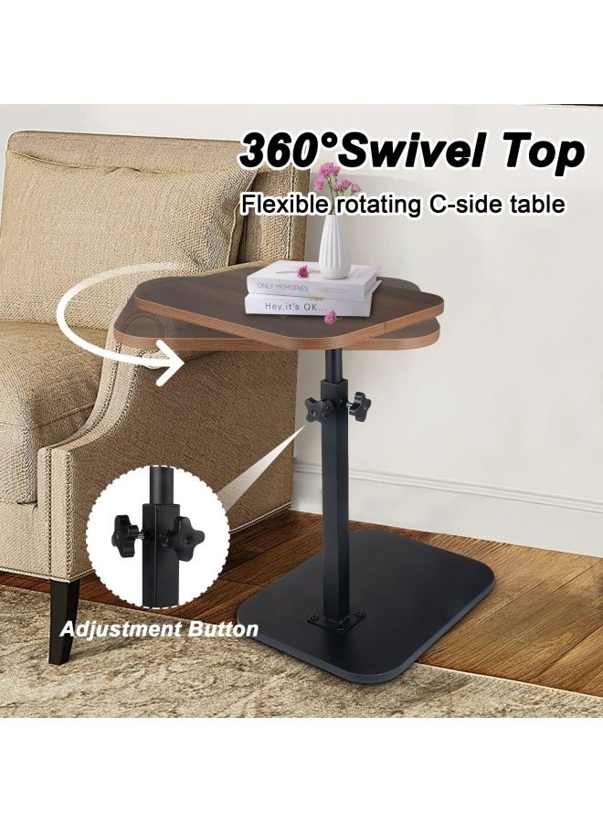 GGEROU C Shaped End Tables Adjustable Height 360° Swivel Tabletop That Slide Under Bedside Nursing(Black-Walnut) - Image 4