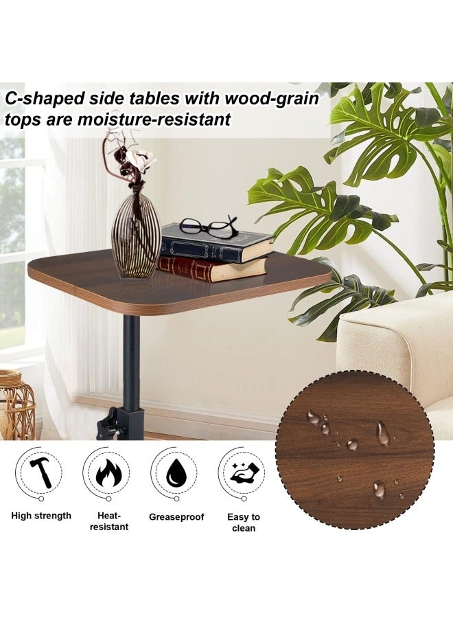 GGEROU C Shaped End Tables Adjustable Height 360° Swivel Tabletop That Slide Under Bedside Nursing(Black-Walnut) - Image 5