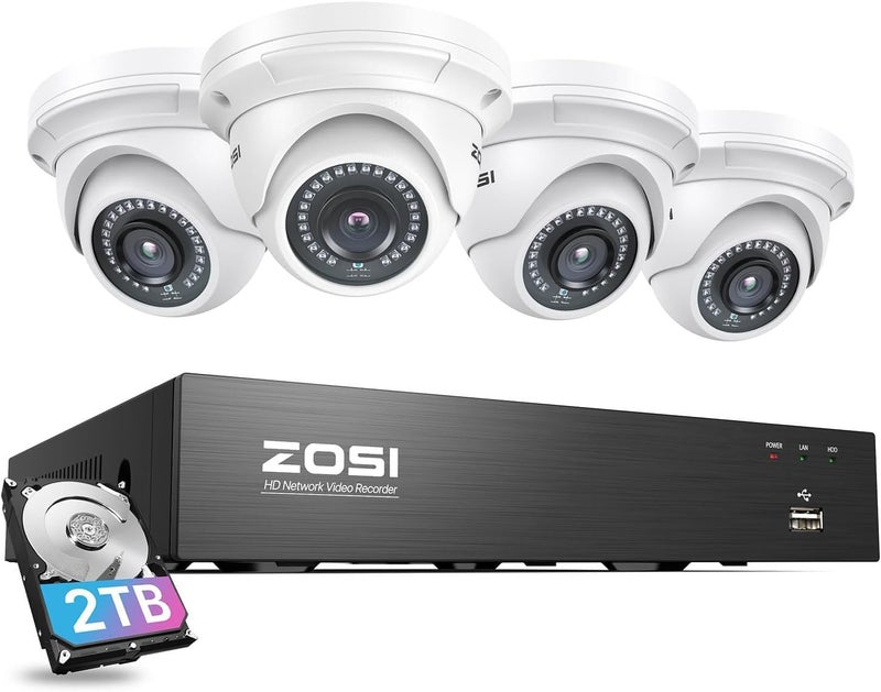 ZOSI 16CH 4K PoE Security Camera System, H.265+ 16 Channel 8MP NVR with 4TB HDD, 8pcs Wired 5MP Outdoor Indoor PoE IP Dome Cameras, Night Vision, Motion Alert, Remote Access, for 24/7 Recording - Image 1