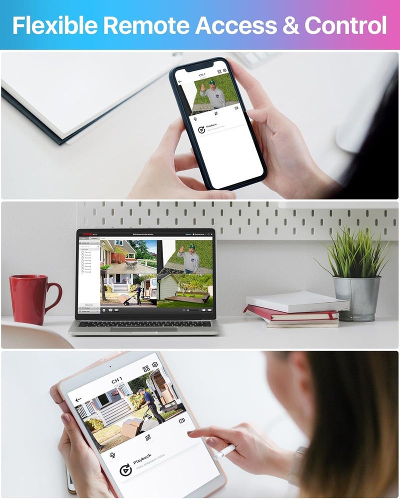 ZOSI 16CH 4K PoE Security Camera System, H.265+ 16 Channel 8MP NVR with 4TB HDD, 8pcs Wired 5MP Outdoor Indoor PoE IP Dome Cameras, Night Vision, Motion Alert, Remote Access, for 24/7 Recording - Image 4