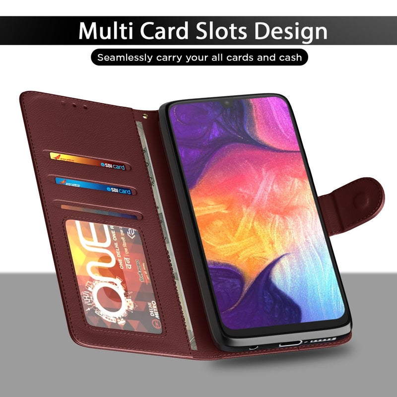 Pikkme Samsung Galaxy A31 Flip Cover Magnetic Leather Wallet Case Shockproof TPU for Samsung Galaxy A31 (Brown) - Image 5
