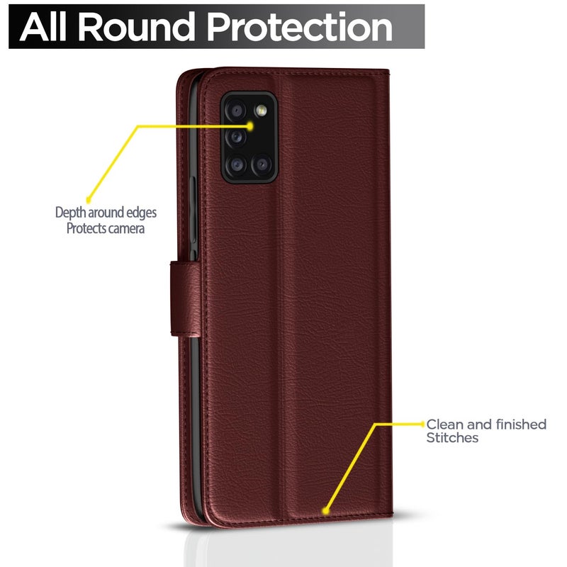 Pikkme Samsung Galaxy A31 Flip Cover Magnetic Leather Wallet Case Shockproof TPU for Samsung Galaxy A31 (Brown) - Image 4