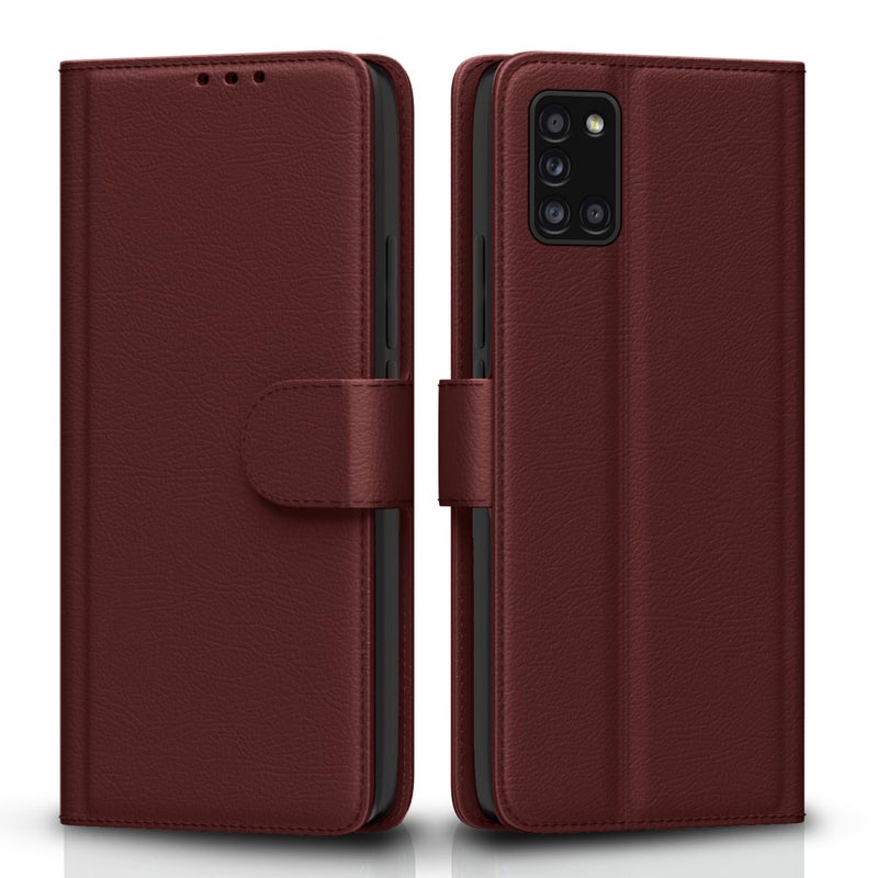 Pikkme Samsung Galaxy A31 Flip Cover Magnetic Leather Wallet Case Shockproof TPU for Samsung Galaxy A31 (Brown) - Image 1