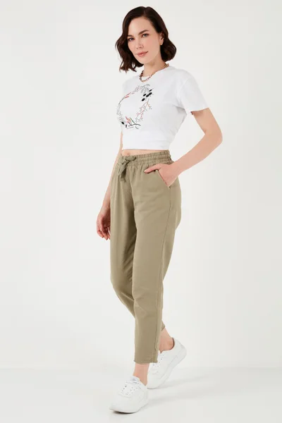 Lela Cotton Waist Tie High Waist Linen Look Short Leg Trousers Women's Trousers 668YP5134