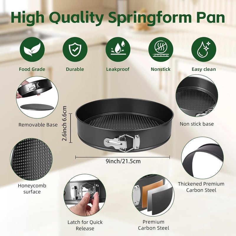 FLEEODAN 9 Inch Nonstick Springform Pan - Cheesecake Pan with Removable Bottom, Round Baking Mold for Cheesecake, Pie, Desserts & More - Baking Bakeware Accessory, Matte Black - Image 2
