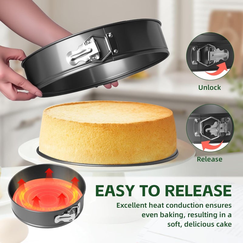 FLEEODAN 9 Inch Nonstick Springform Pan - Cheesecake Pan with Removable Bottom, Round Baking Mold for Cheesecake, Pie, Desserts & More - Baking Bakeware Accessory, Matte Black - Image 3