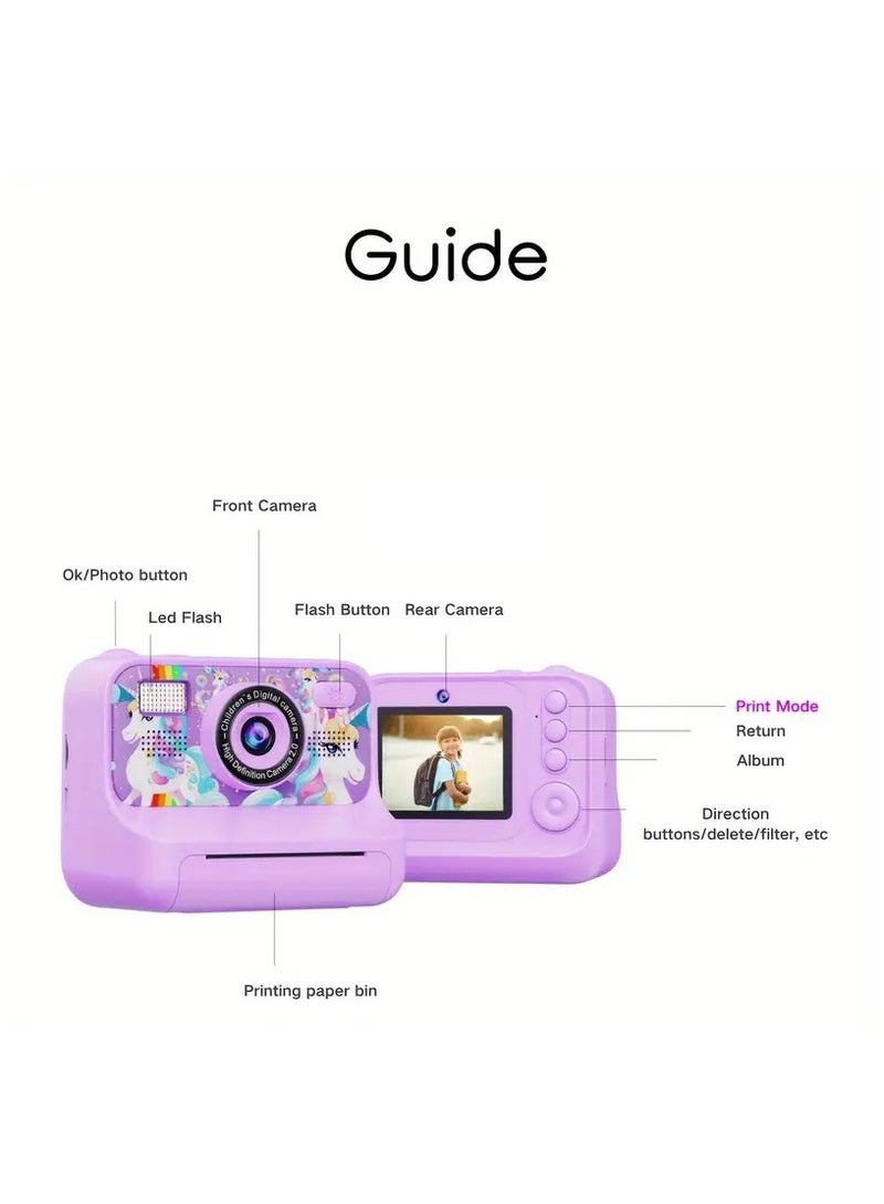 BlueFire Kids Instant Print Camera | 1080P HD Dual-Lens Digital Selfie Camera with 2.4" IPS Screen, Instant Thermal Printing, 4000W Photo Resolution, MP3 Player, Games, Filters & Frames, Rechargeable Battery, Perfect Gift for Boys & Girls - Image 3