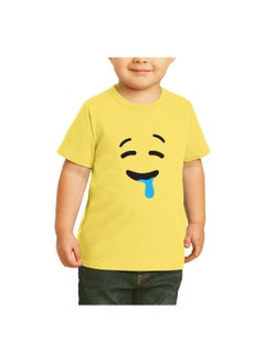 PRINTSHOP4ME Yellow Smiley Face T-Shirt for Kids - Kids Unisex Round Neck Short Sleeve Cotton T-Shirt - Soft and Comfortable Tshirt - Perfect Emoji Outfit  - Image 3