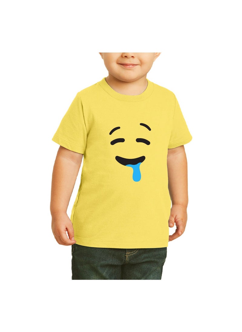 PRINTSHOP4ME - Yellow Smiley Face T-Shirt for Kids - Kids Unisex Round Neck Short Sleeve Cotton T-Shirt - Soft and Comfortable Tshirt - Perfect Emoji Outfit - Image 1