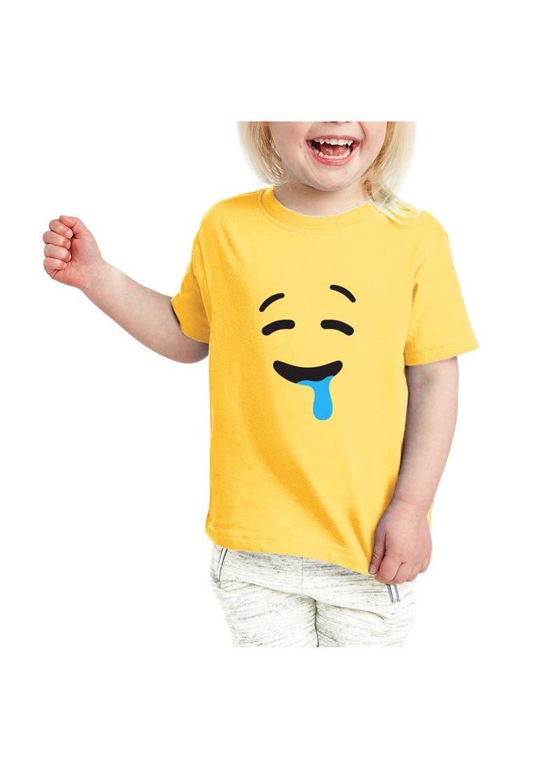 PRINTSHOP4ME - Yellow Smiley Face T-Shirt for Kids - Kids Unisex Round Neck Short Sleeve Cotton T-Shirt - Soft and Comfortable Tshirt - Perfect Emoji Outfit - Image 1
