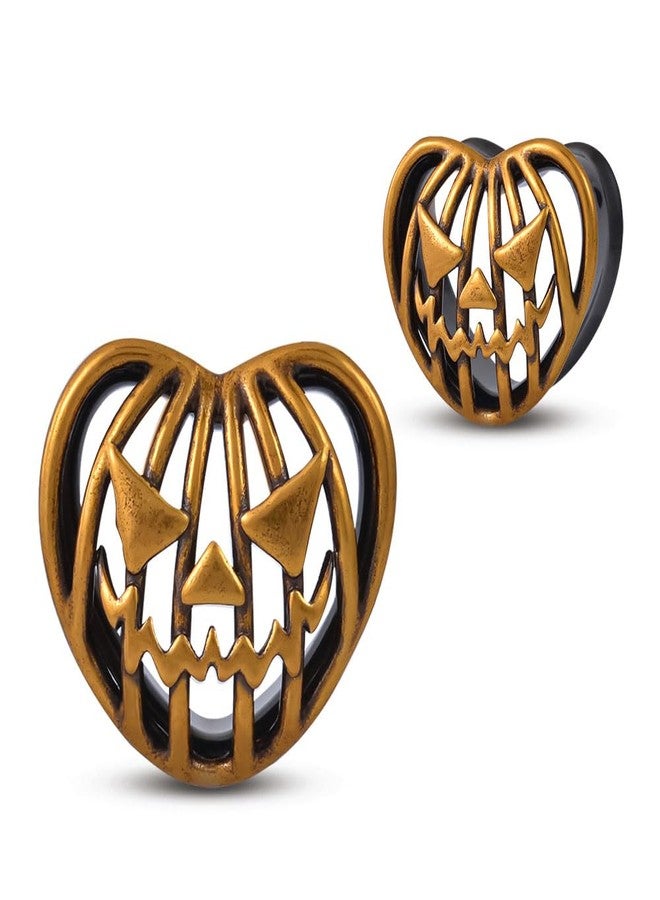 COOEAR Heart Design Flesh Tunnels, Halloween Pumpkin Skull Plugs Earrings, Gauges for Ears Stretchers Piercing 7/8"(22mm). - Image 1