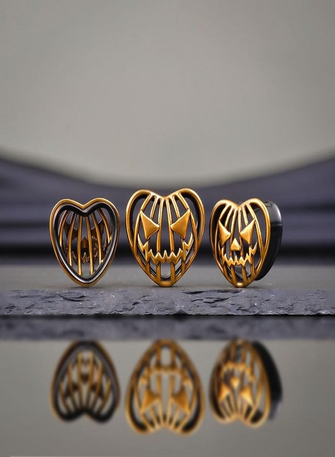 COOEAR Heart Design Flesh Tunnels, Halloween Pumpkin Skull Plugs Earrings, Gauges for Ears Stretchers Piercing 7/8"(22mm). - Image 2