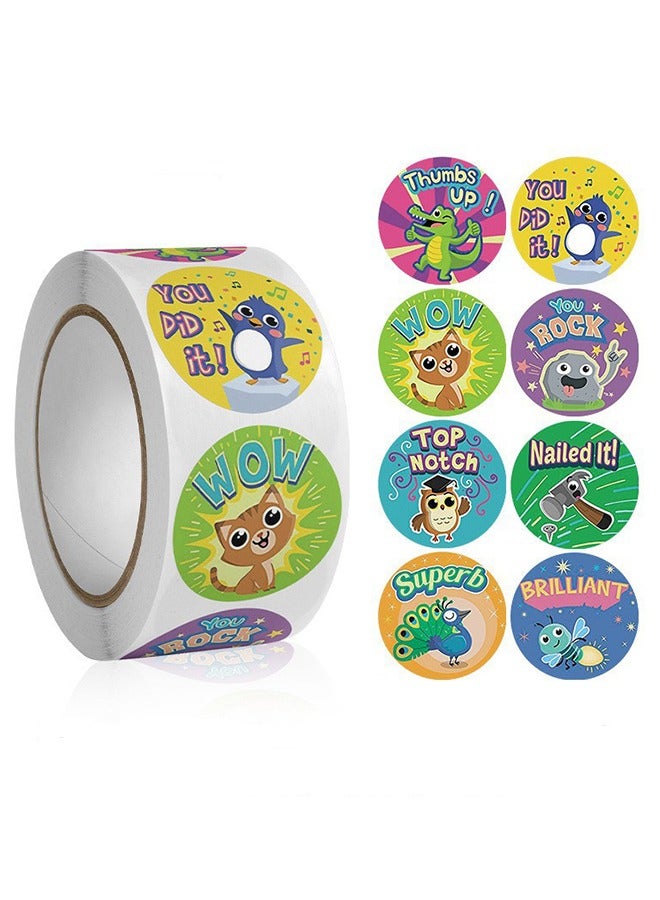 Motivational Stickers for Kids, 500 Pcs Round Animal Incentive Stickers School Supplies Teacher Reward Stickers Potty Training Stickers for Classroom (Multicolour Animal) - Image 1