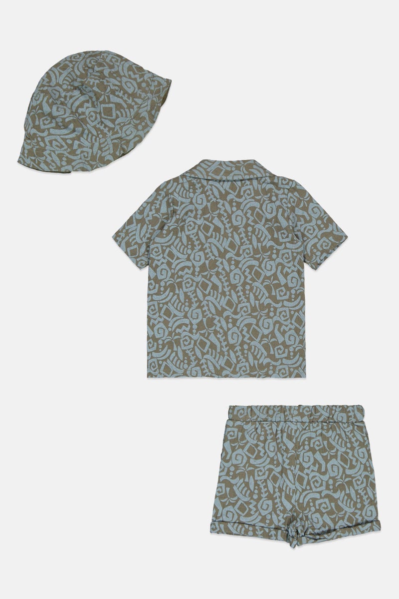 Lily & Jack Toddler Boys 3 Pcs All Over Print Shirt Shorts and Bucket Hat, Multicolor  - Image 2