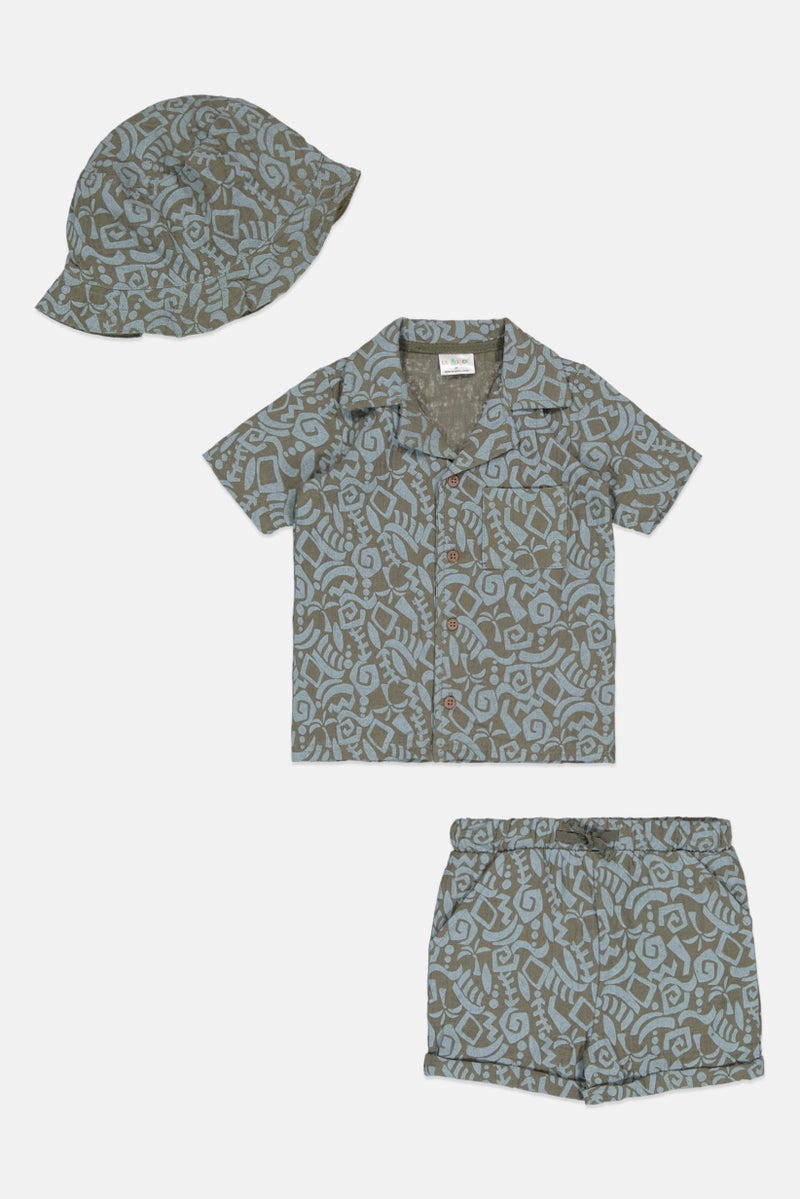 Lily & Jack Toddler Boys 3 Pcs All Over Print Shirt Shorts and Bucket Hat, Multicolor  - Image 1