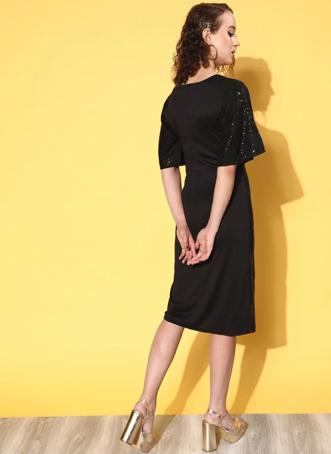 SASSAFRAS Black Solid Shimmer & Sequin Dress for Women