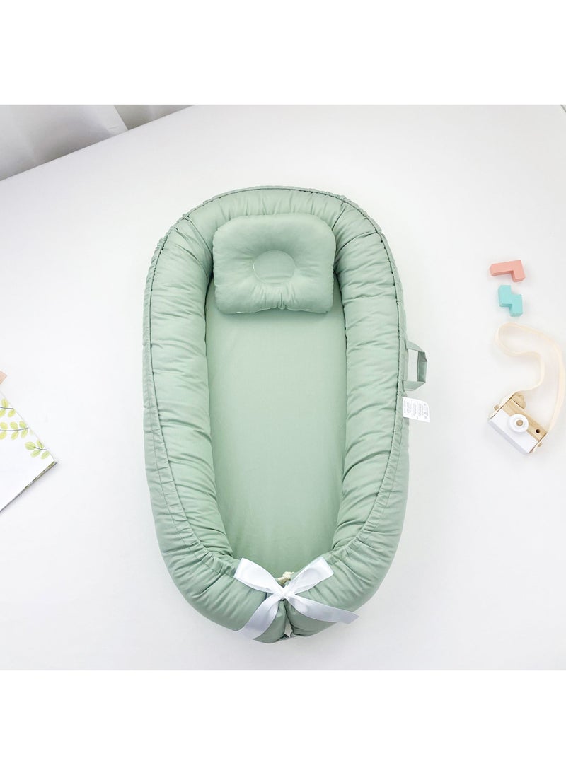 Generic Pure Color Baby Crib Cotton Portable Newborn Nest Solid mustard green 