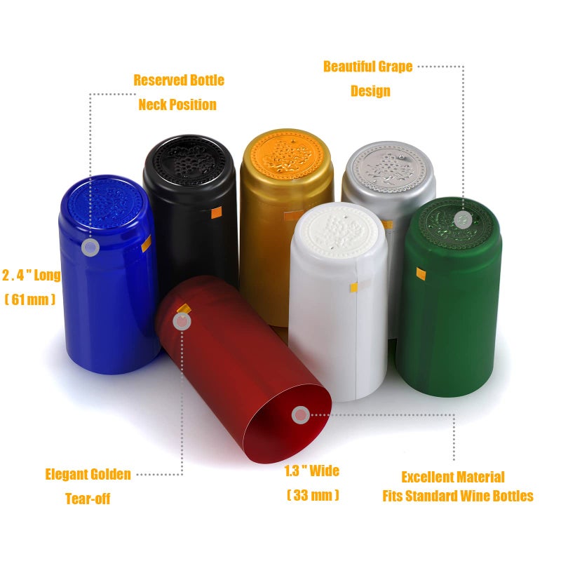 BGMAXimum PVC heat shrink capsules 120 count 3 colors wine shrink wrap wine bottle corks capsules for professional, wine cellars and home use - black, red, gold - Image 2
