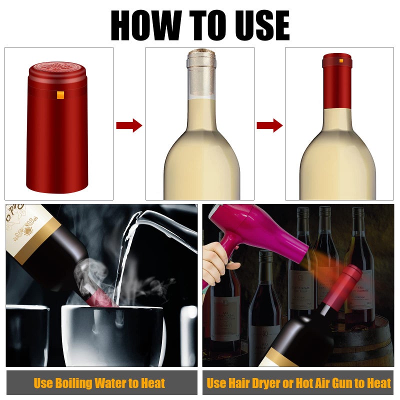 BGMAXimum PVC heat shrink capsules 120 count 3 colors wine shrink wrap wine bottle corks capsules for professional, wine cellars and home use - black, red, gold - Image 3