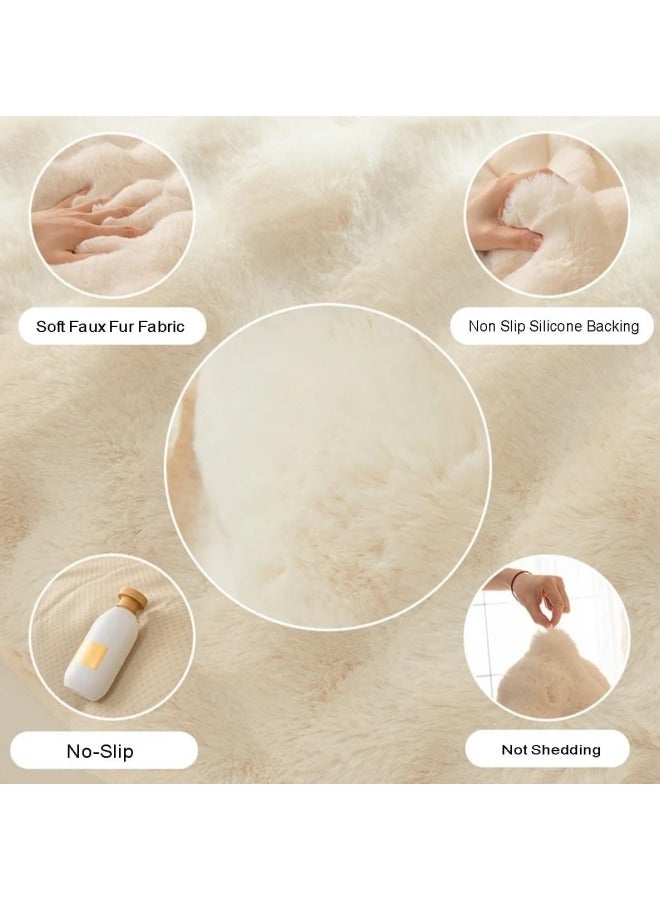 GGEROU Soft Area Rug, Machine Washable Faux Rabbit Fur Rug, White Non Slip Fluffy Rug for Bed, Dorm Bedside, Shaggy and Fuzzy Nursery Rugs Rectangle Beige  - Image 4