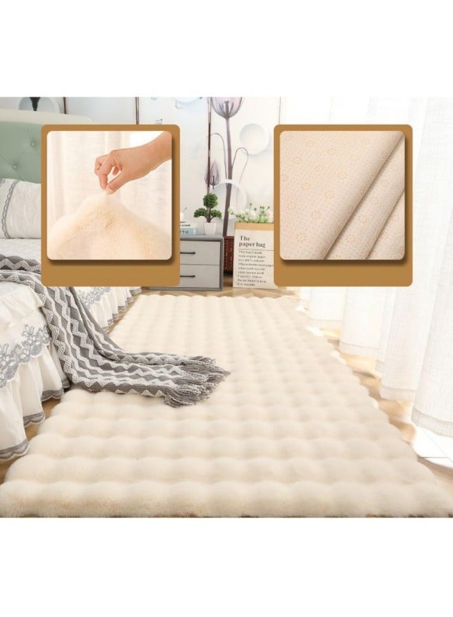 GGEROU Soft Area Rug, Machine Washable Faux Rabbit Fur Rug, White Non Slip Fluffy Rug for Bed, Dorm Bedside, Shaggy and Fuzzy Nursery Rugs Rectangle Beige  - Image 3
