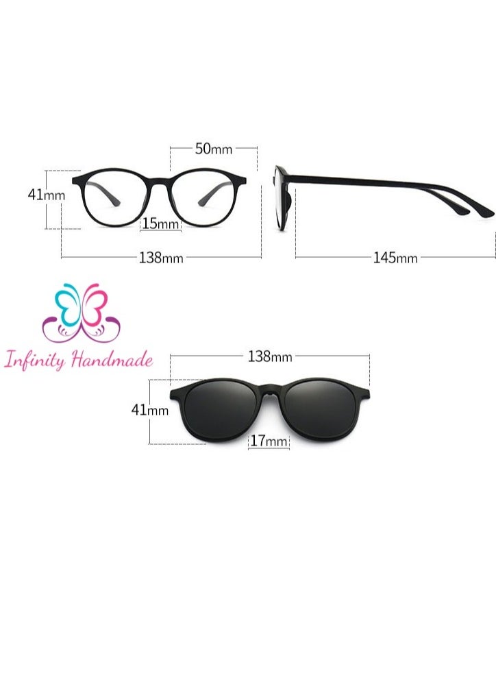 Unisex sunglasses featuring a TR90 base frame with four magnetic replacement lenses in various colors, polarized sunglasses, superior UV400 protection, and an elegant leather case, perfect for a special gift. Exclusively from INFINITYHANDMADE.