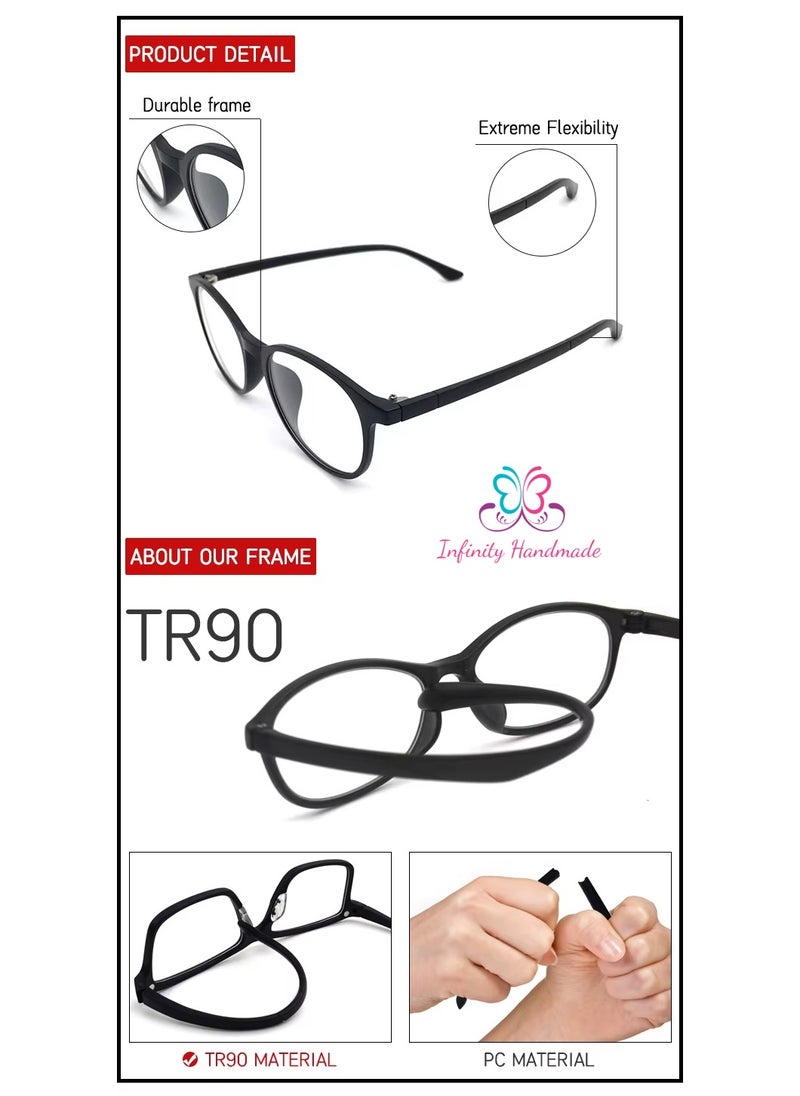 Unisex sunglasses featuring a TR90 base frame with four magnetic replacement lenses in various colors, polarized sunglasses, superior UV400 protection, and an elegant leather case, perfect for a special gift. Exclusively from INFINITYHANDMADE.