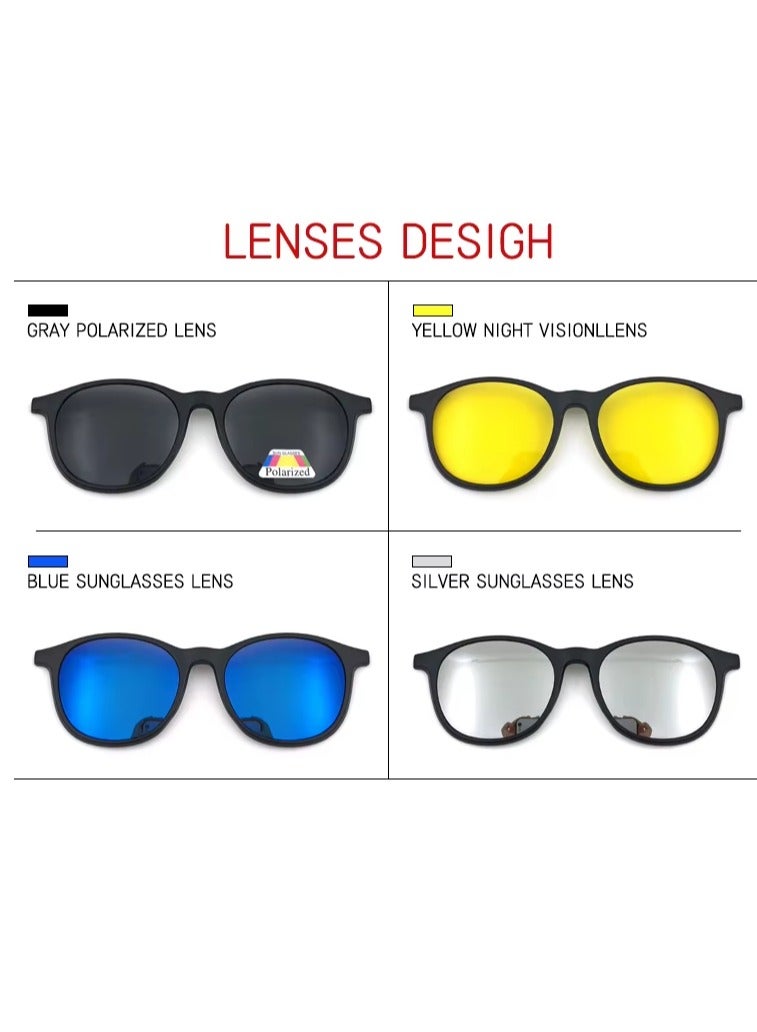 Unisex sunglasses featuring a TR90 base frame with four magnetic replacement lenses in various colors, polarized sunglasses, superior UV400 protection, and an elegant leather case, perfect for a special gift - Image 2